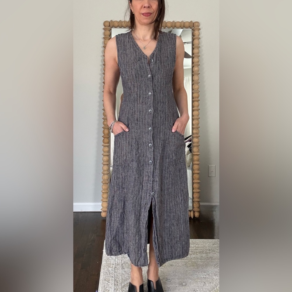 FLAX by Jeanne Engelhart Woven Linen Button Dress